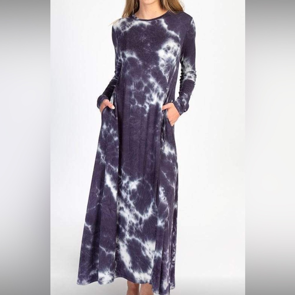 NATURAL LIFE Tie-Dye Long Sleeve Dress - Purple and White